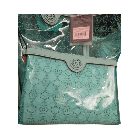 Nanette Lepore NWT Clear Aquatic Blue Logo Maxine Tote bag with Wristlet - Picture 10 of 11